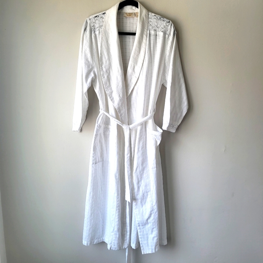 Vintage Gold Label Victoria's Secret White Full-Length Two Pocket Robe Sz S